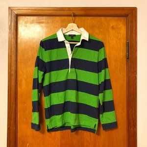 J Crew Women's 1984 Rugby Shirt in Green & Navy Stripe